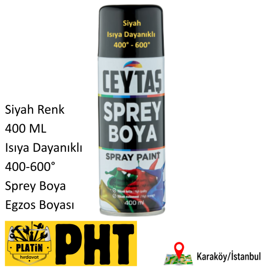 Ceytaş Isıya Dayanıklı Sprey Boya 400 ML Siyah 400-600° Egzos Boyası