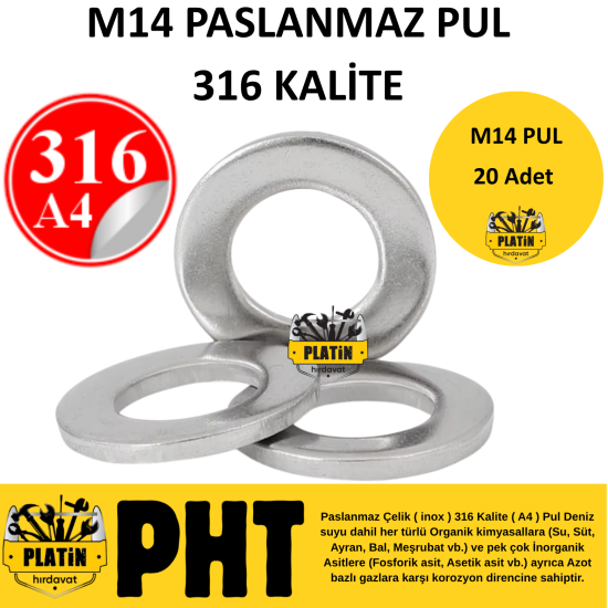 PHT 316 Kalite Paslanmaz Krom Pul M14 ( 20 Adet ) plt2800031614