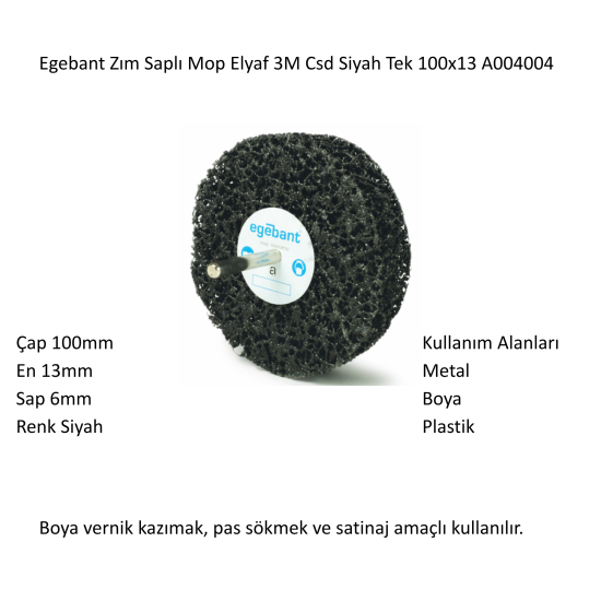 Egebant Zım Saplı Mop Elyaf 3M Csd Siyah Tek 100x13 A004004