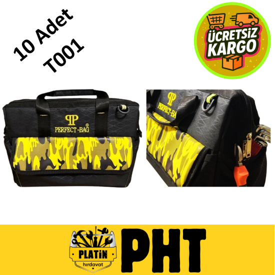 Perfect-Bag  17,5 İnç Kumaş El Alet Çantası – 44x22x29 cm, Su Geçirmez PVC Kaplı, 24 Bölmeli ( 10 Adet ) T001 