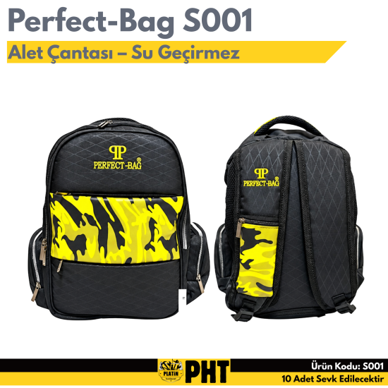 Perfect-Bag Sırt Alet Çantası – Su Geçirmez PVC Kaplı, 17 Cepli, Laptop veya Tablet Bölmeli ( 10 Adet ) S001