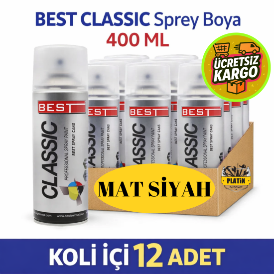 BEST SPREY BOYA CLASSIC 400 ML MAT SİYAH ( 12 ADET ) 
