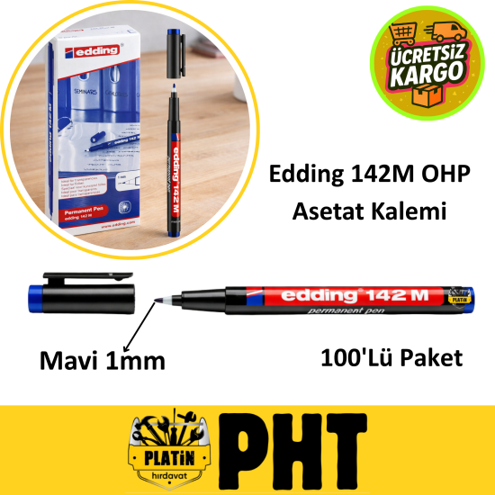Edding 142M OHP Asetat Kalemi Mavi Uç, 1mm ( 100 Adet ) PLT28000026