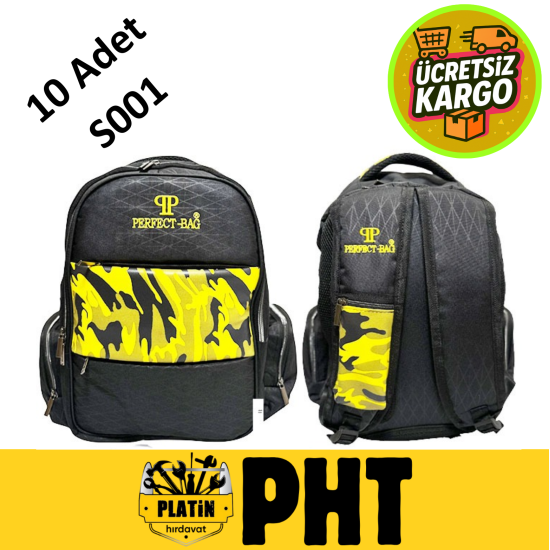 Perfect-Bag Sırt Alet Çantası – Su Geçirmez PVC Kaplı, 17 Cepli, Laptop veya Tablet Bölmeli ( 10 Adet ) S001