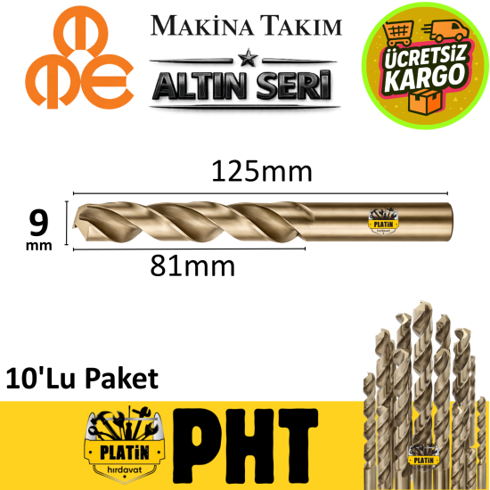 Mte Altın Seri Matkap Ucu 9mm HSS-E Paslanmaz Matkap Ucu ( 10 Adet ) B00005000900