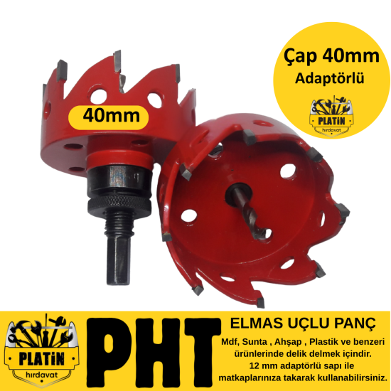 PHT Elmas Uçlu Panç Ahşap, Mdf 40mm Adaptörlü plt28040   