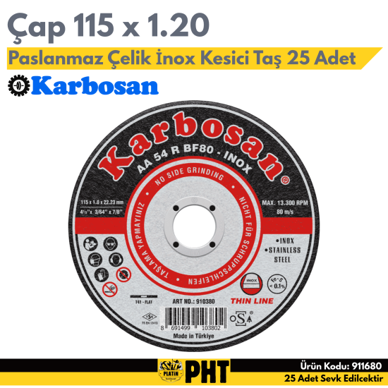 Karbosan 115x1,2 Paslanmaz Çelik İnox Kesici Taş 25 Adet 911680