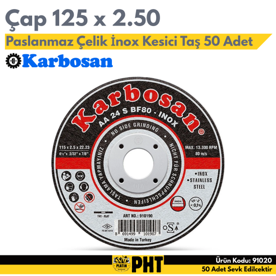 Karbosan 125x2.5x22.23 Paslanmaz Çelik İnox Kesici Taş ( 50 Adet ) 91020