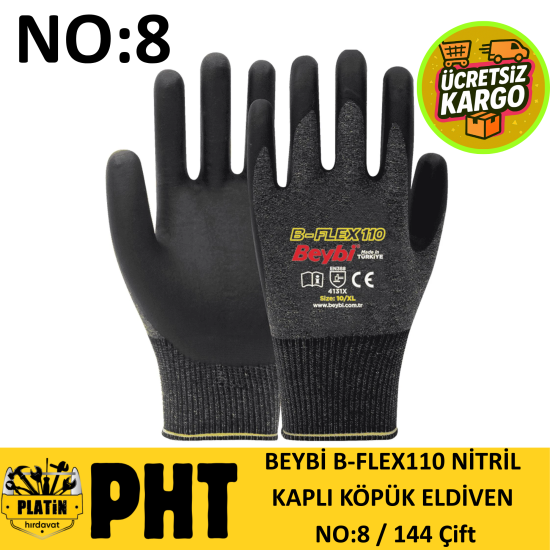 Beybi Nitril Kaplı Köpük Eldiven No:8 ( 144 Çift ) B-FLEX110