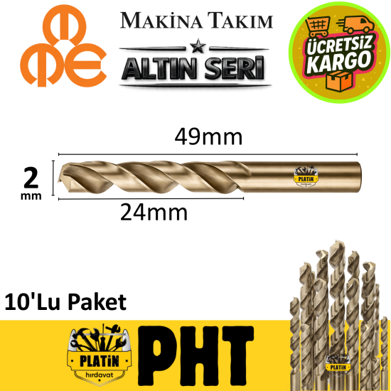 Mte Altın Seri Matkap Ucu 2mm HSS-E Paslanmaz Matkap Ucu ( 10 Adet ) B00005000200