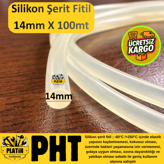 PHT Silikon Şerit Fitil Yuvarlak 14mm , Şerit Silikon Fitil Yuvarlak ( 100 Metre ) PLT2800672