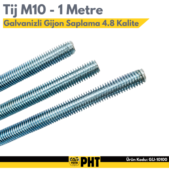 PHT Galvanizli Gijon Saplama Tij 4.8 Kalite M10 x 1 Metre