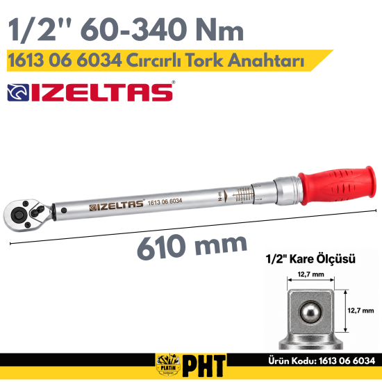 İzeltaş 1613 06 6034 Cırcırlı Tork Anahtarı 1/2 60-340 Nm