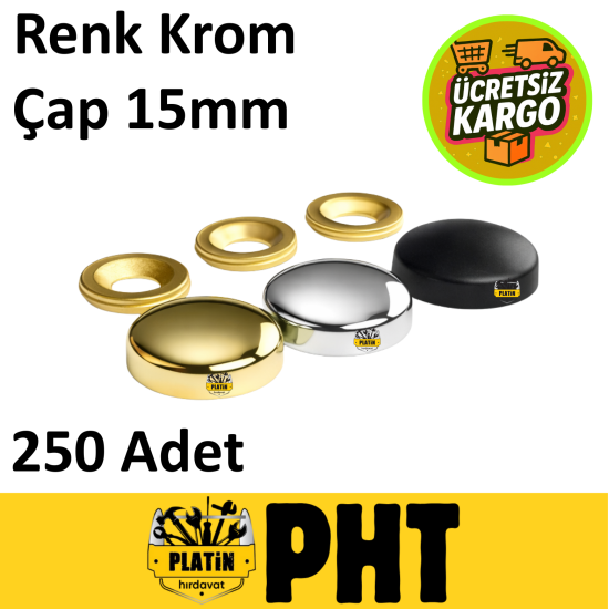 PHT Dekoratif Vida Kapağı Krom Zamak 15mm ( 250 Adet ) PLT00015251
