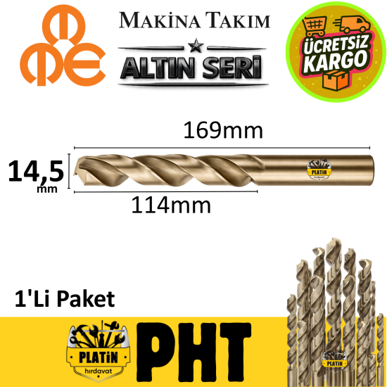 Mte Altın Seri Matkap Ucu 14,5mm HSS-E Paslanmaz Matkap Ucu ( 5 Adet ) B00005001450