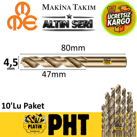 Mte Altın Seri Matkap Ucu 4,5mm HSS-E Paslanmaz Matkap Ucu ( 10 Adet ) B00005000450