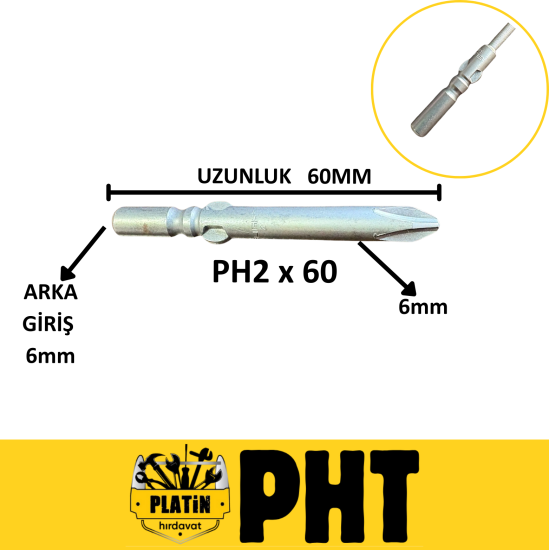 PHT Elektrikli Vidalama Ucu R6 Ph2 x 60mm ( 10 Adet ) plt280062