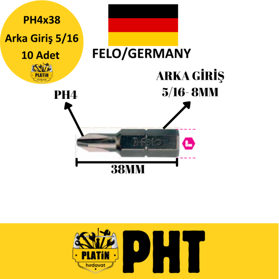 Felo Ph4 Bits Yıldız Uç 38mm Arka Giriş 5/16 8004275 ( 10 Adet )