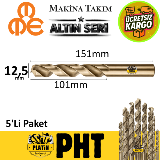 Mte Altın Seri Matkap Ucu 12,5mm HSS-E Paslanmaz Matkap Ucu ( 5 Adet ) B00005001250