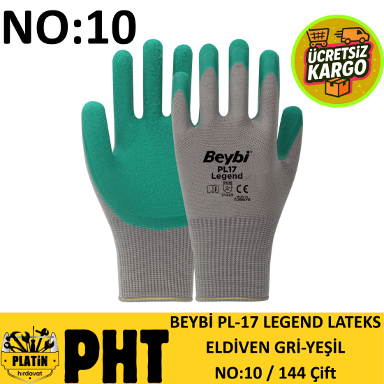 Beybi Legend Lateks Eldiven No:10 ( 144 Çift ) PL-17 Gri - Yeşil