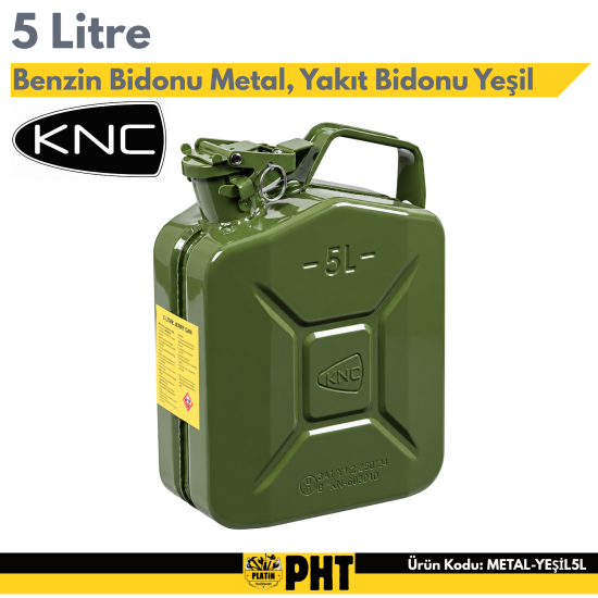 KNC 5 Litre Benzin Bidonu Metal, Yakıt Bidonu Yeşil