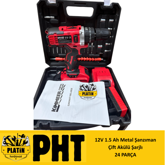 KİMMEER Plus 12V 1.5 Ah Metal Şanzıman Çift Akülü Şarjlı 24 Prç
