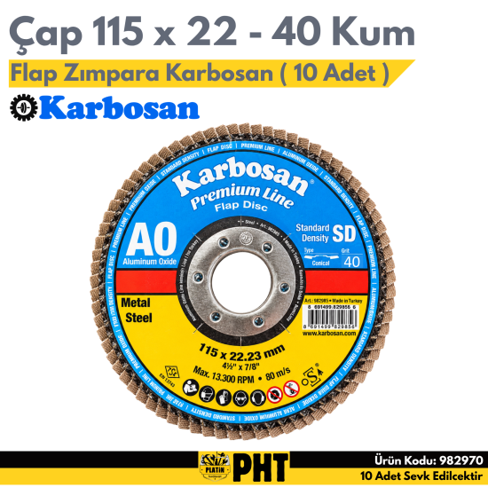 Karbosan Flap Zımpara Karbosan 40 Kum 115 x 22 mm ( 10 Adet ) 982970