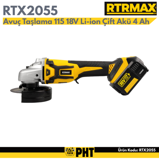 Rtrmax RTX2055 115 MM 18V 4Ah Li-ion Akülü Avuç Taşlama Makinesi Çift Akülü