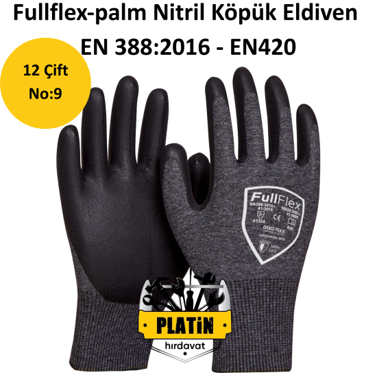 Fullflex-palm Nitril Köpük Eldiven No:9 - 12-li Paket EN 388:2016 + A1:2018