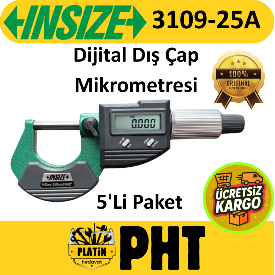 Insize 3109-25A Dijital Dış Çap Mikrometresi 0-25 mm / 0.001 mm/0,0005¨ ( 5 Adet )