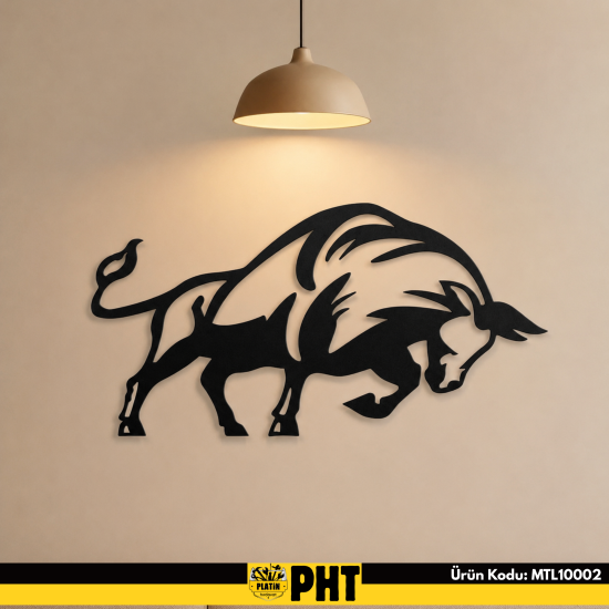 Boğa Figürlü Metal Duvar Dekoru Mat Siyah 36 × 70 cm MTL10002