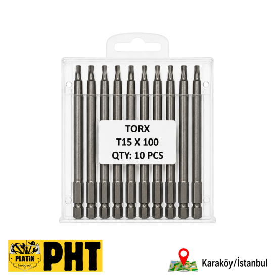 PHT Bist Torx Uç Uzun Manyetik T15x100mm ( 10 Adet ) PLT2800623