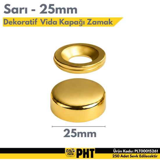 PHT Dekoratif Vida Kapağı Sarı Zamak 25mm ( 250 Adet ) PLT00015261