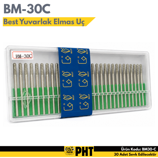 Best BM-30C Elmas Kaplı Gravür Taşlama Ucu 3 mm Şaft 45 mm 30 Adet
