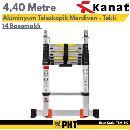 Kanat TTM-410 Alüminyum Teleskopik Merdiven 4,40 Metre 14 Basamaklı Tekli