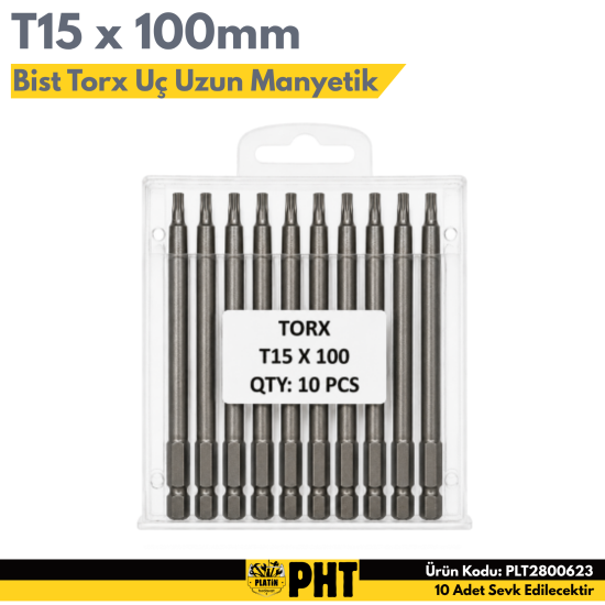 PHT Bist Torx Uç Uzun Manyetik T15x100mm ( 10 Adet ) PLT2800623