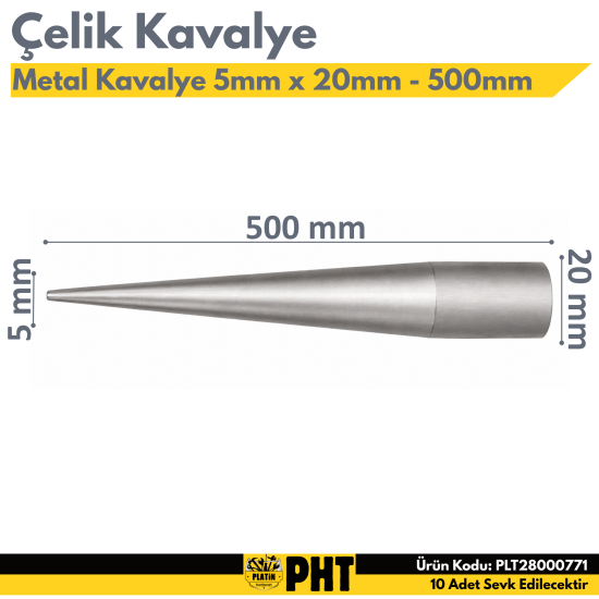 PHT Metal Kavalye Çelik Kavalye 5mm x 20mm x 500mm ( 10 Adet ) PLT28000771