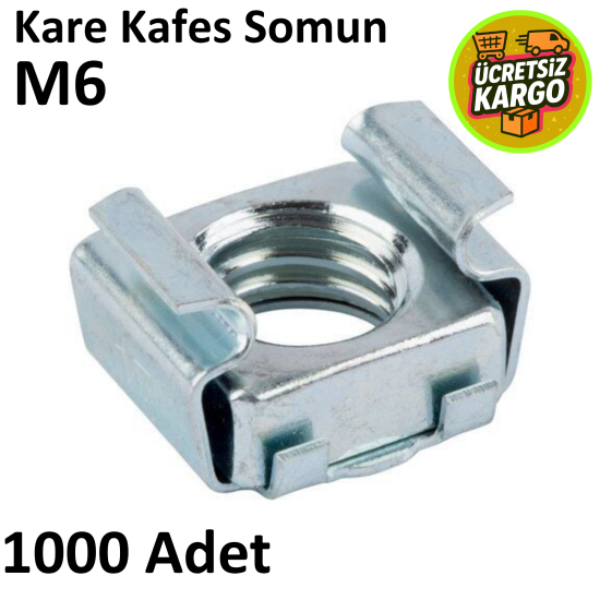 Kafes Somun M6 , Kare Somun, Kafes Somun Rack Kabinet ( 1000 Adet ) KS0006