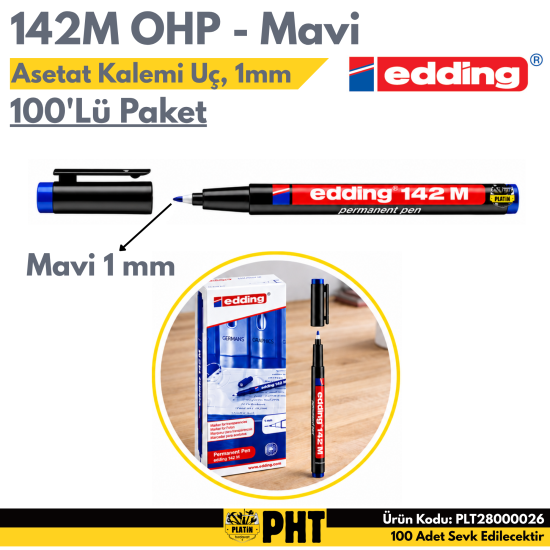 Edding 142M OHP Asetat Kalemi Mavi Uç, 1mm ( 100 Adet ) PLT28000026