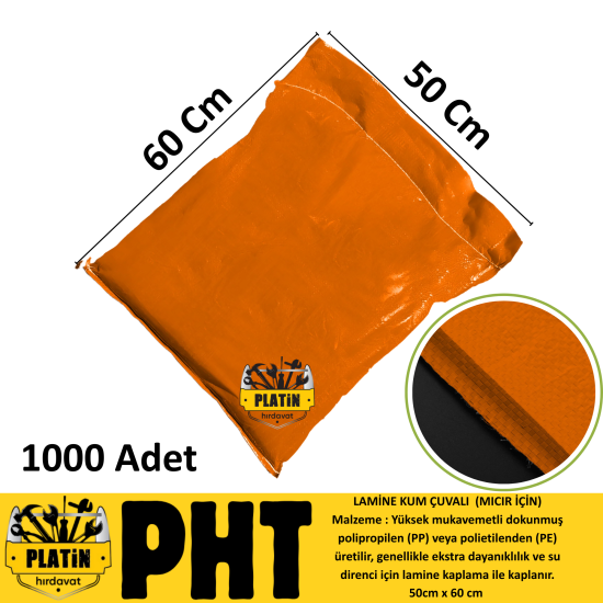 PHT Lamine Kum Çuvalı 50x60 Turuncu ( 1000 Adet ) Kaba Kum İçin PLT28005060T