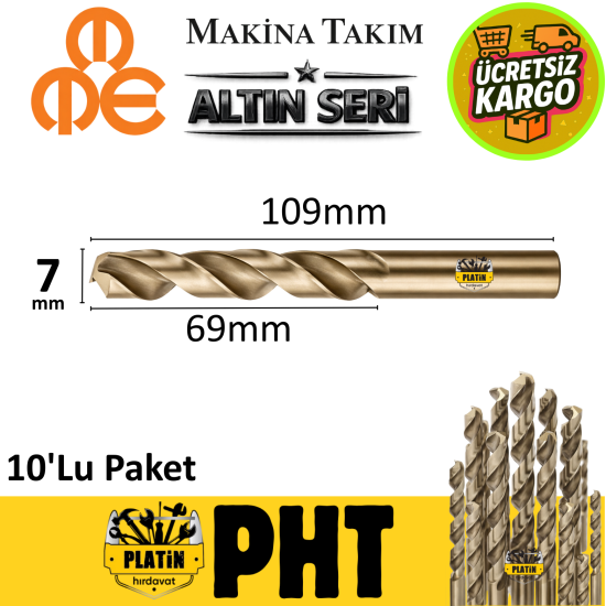 Mte Altın Seri Matkap Ucu 7mm HSS-E Paslanmaz Matkap Ucu ( 10 Adet ) B00005000700