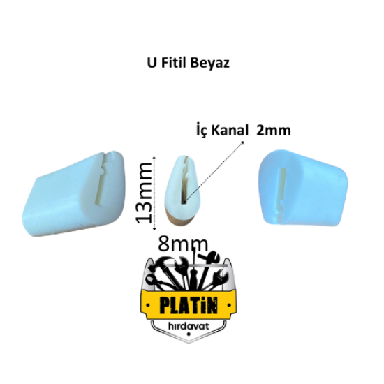 U Fitil Beyaz Genişlik 8mm Yükseklik 13mm İç 2mm 1 Metre Fiyatı