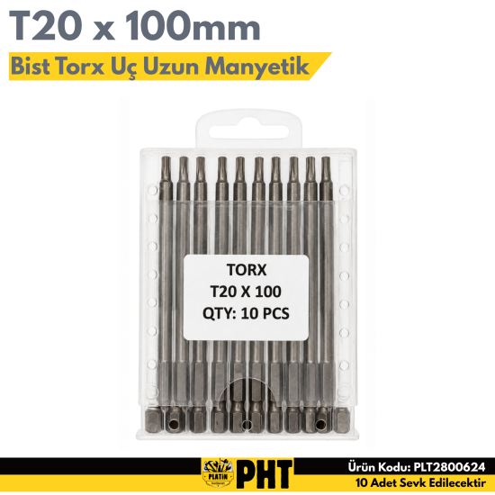 PHT Bist Torx Uç Uzun Manyetik T20x100mm ( 10 Adet ) PLT2800624