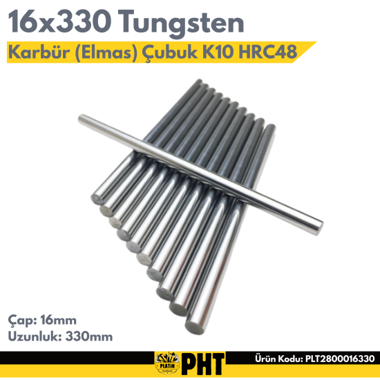 Tungsten Karbür Elmas Çubuk K10 Kalite 16mm x 330mm