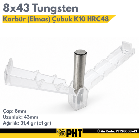 Tungsten Karbür Elmas Çubuk 8x43 Mm K10 Kalite