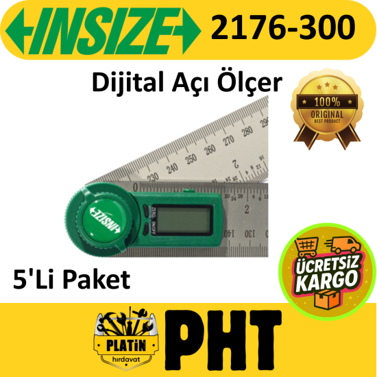 Insize 2176-300 Dijital Açı Ölçer 300mm – 0-360° ( 5 Adet )