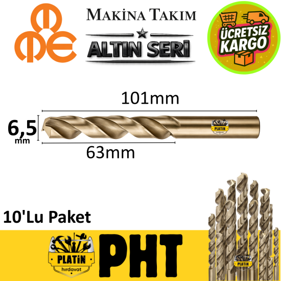 Mte Altın Seri Matkap Ucu 6,5mm HSS-E Paslanmaz Matkap Ucu ( 10 Adet ) B00005000650