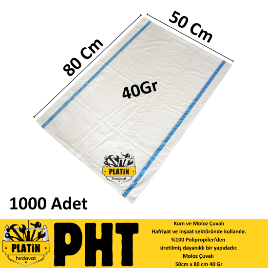 PHT Kum ve Moloz Çuvalı 50x80 40Gr ( 1000 Adet ) PLT28005080