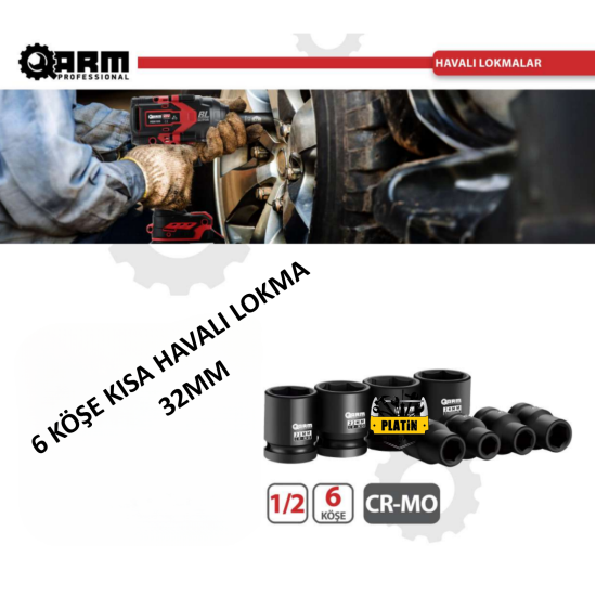 Arm Havalı Lokma Kısa 6 Köşe 1/2 32mm