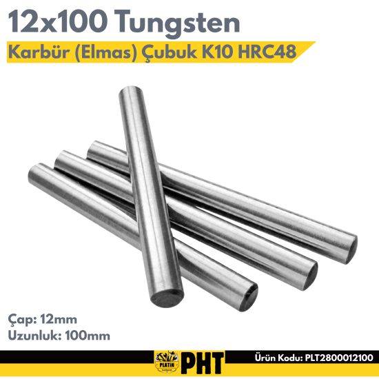Tungsten Karbür Elmas Çubuk K10 Kalite 12mm x 100mm